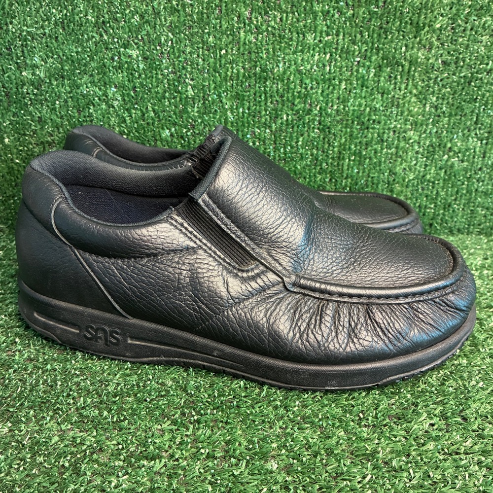 SAS Side Gore Slip On Leather Comfort Loafers Black Mens Size 9.5 WW Extra Wide